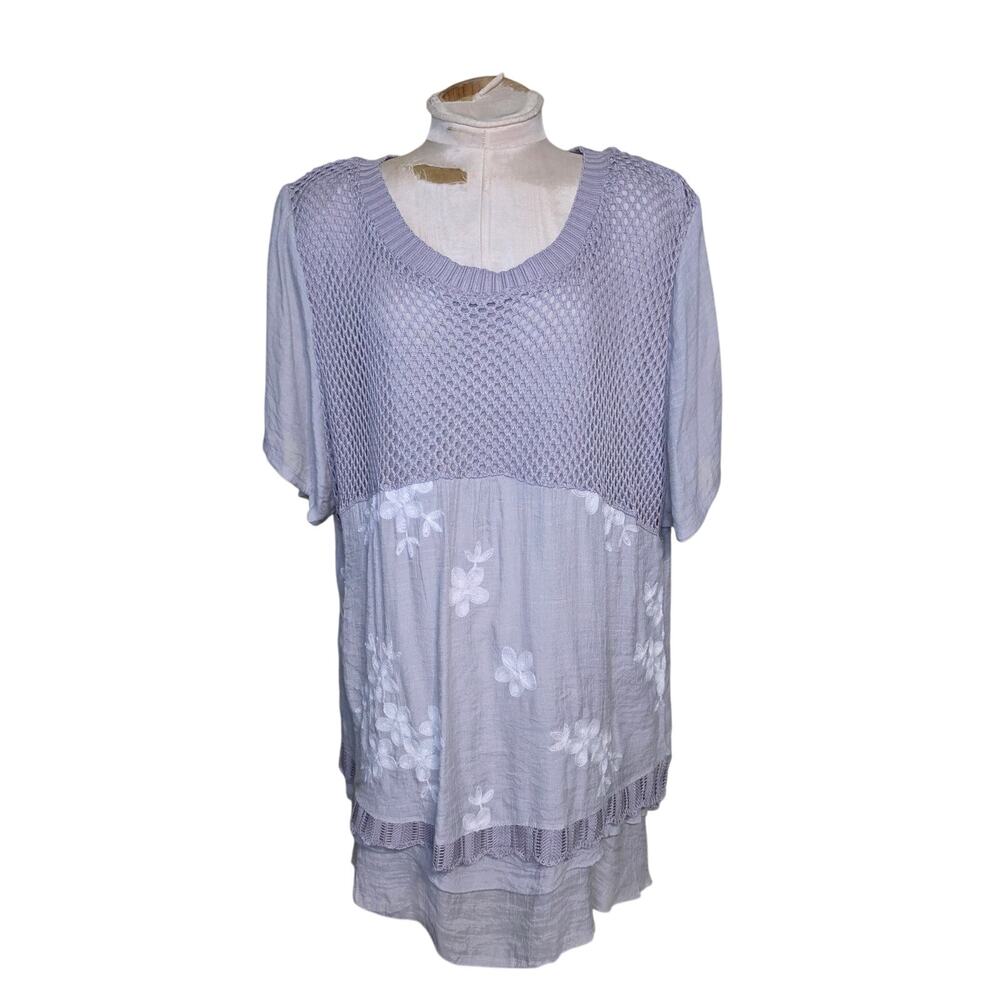 SIMPLY COUTURE floral layered short sleeve gray blouse‎ top Size 3X NWT